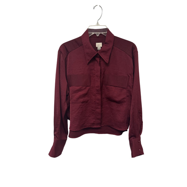 A New Day Womens Burgundy Polyester Button-Up Shirt Medium Sustainable Fashion