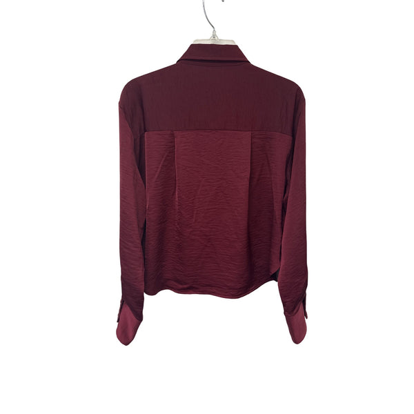A New Day Womens Burgundy Polyester Button-Up Shirt Medium Sustainable Fashion