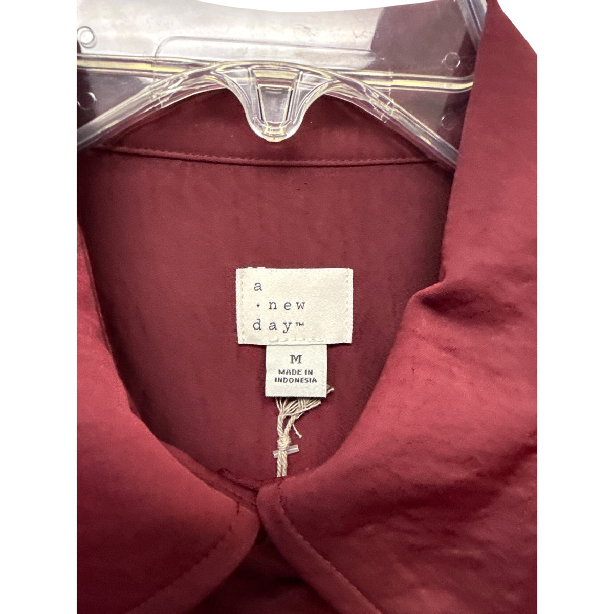 A New Day Womens Burgundy Polyester Button-Up Shirt Medium Sustainable Fashion