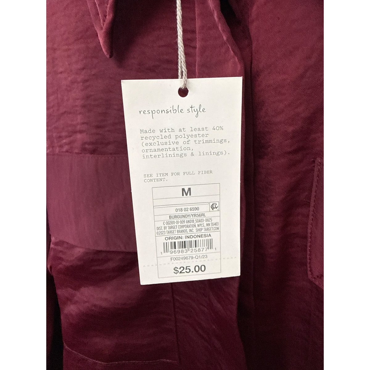 A New Day Womens Burgundy Polyester Button-Up Shirt Medium Sustainable Fashion