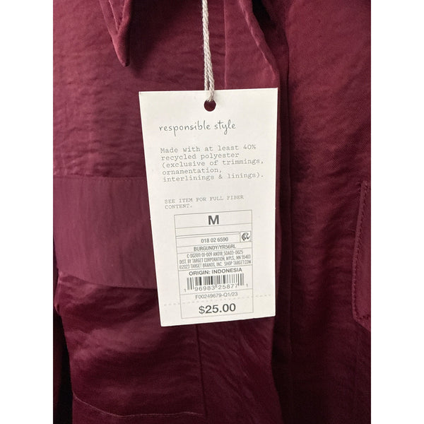 A New Day Womens Burgundy Polyester Button-Up Shirt Medium Sustainable Fashion