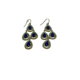 Gold & Blue Womens Statement Dangle Earrings Teardrop Shape With Hook Closure