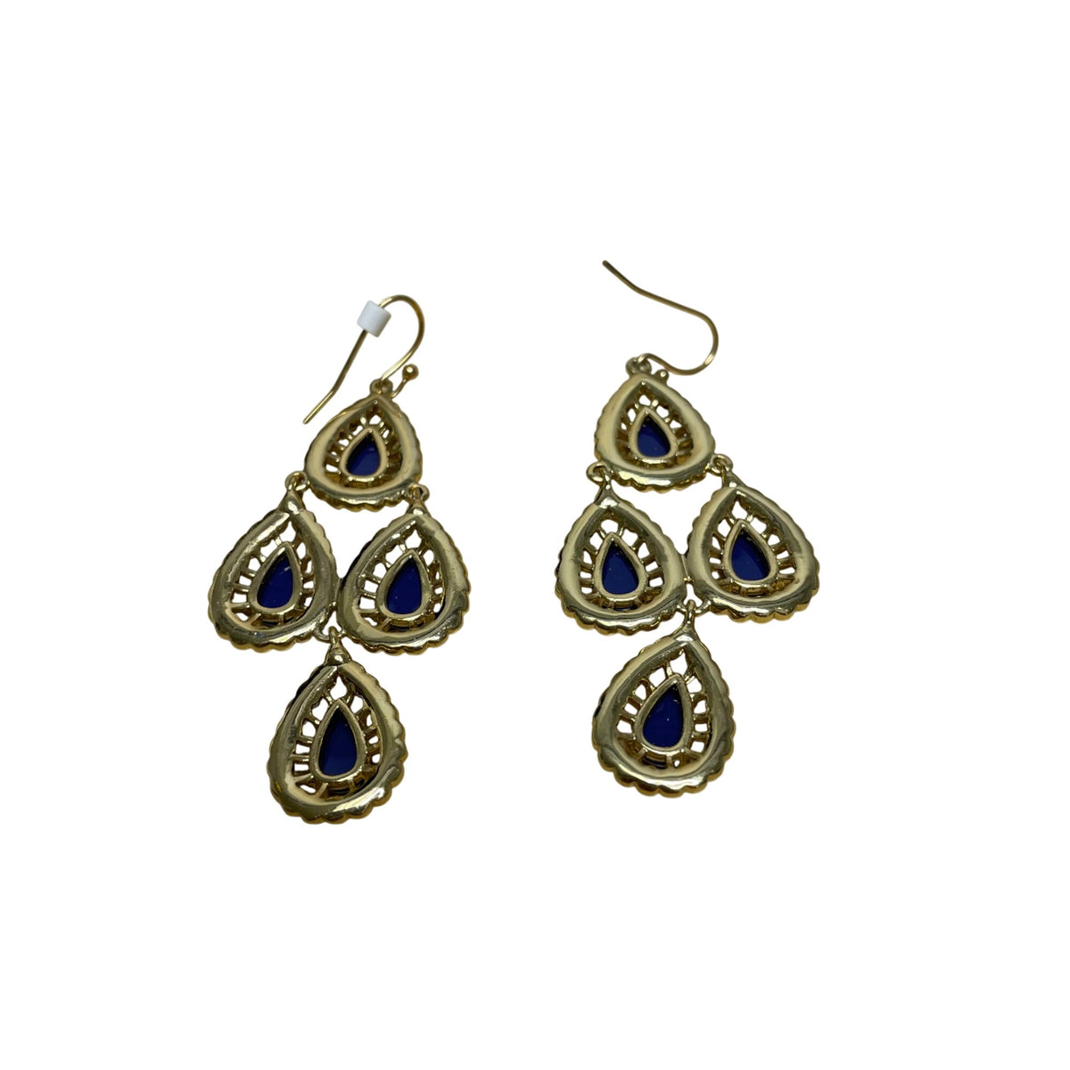 Gold & Blue Womens Statement Dangle Earrings Teardrop Shape With Hook Closure