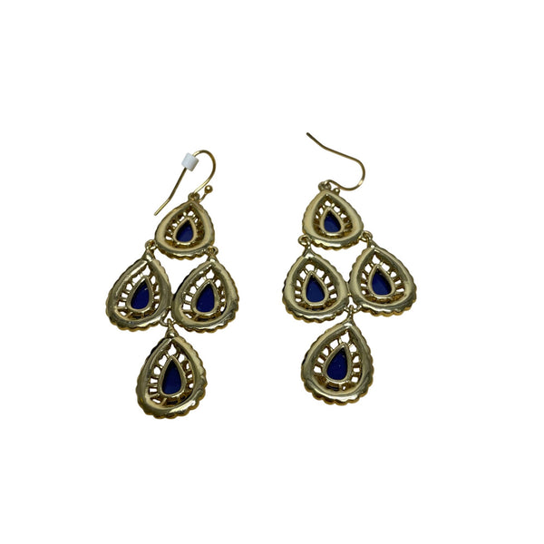 Gold & Blue Womens Statement Dangle Earrings Teardrop Shape With Hook Closure