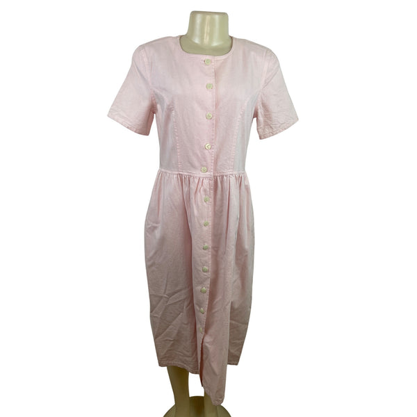 Vintage Talbots Pink Button-Down Short Sleeve Midi Dress With Pockets Sz 4P