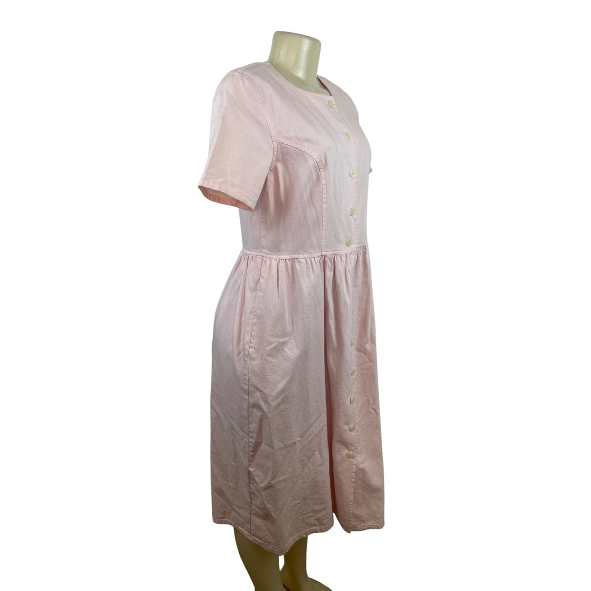 Vintage Talbots Pink Button-Down Short Sleeve Midi Dress With Pockets Sz 4P