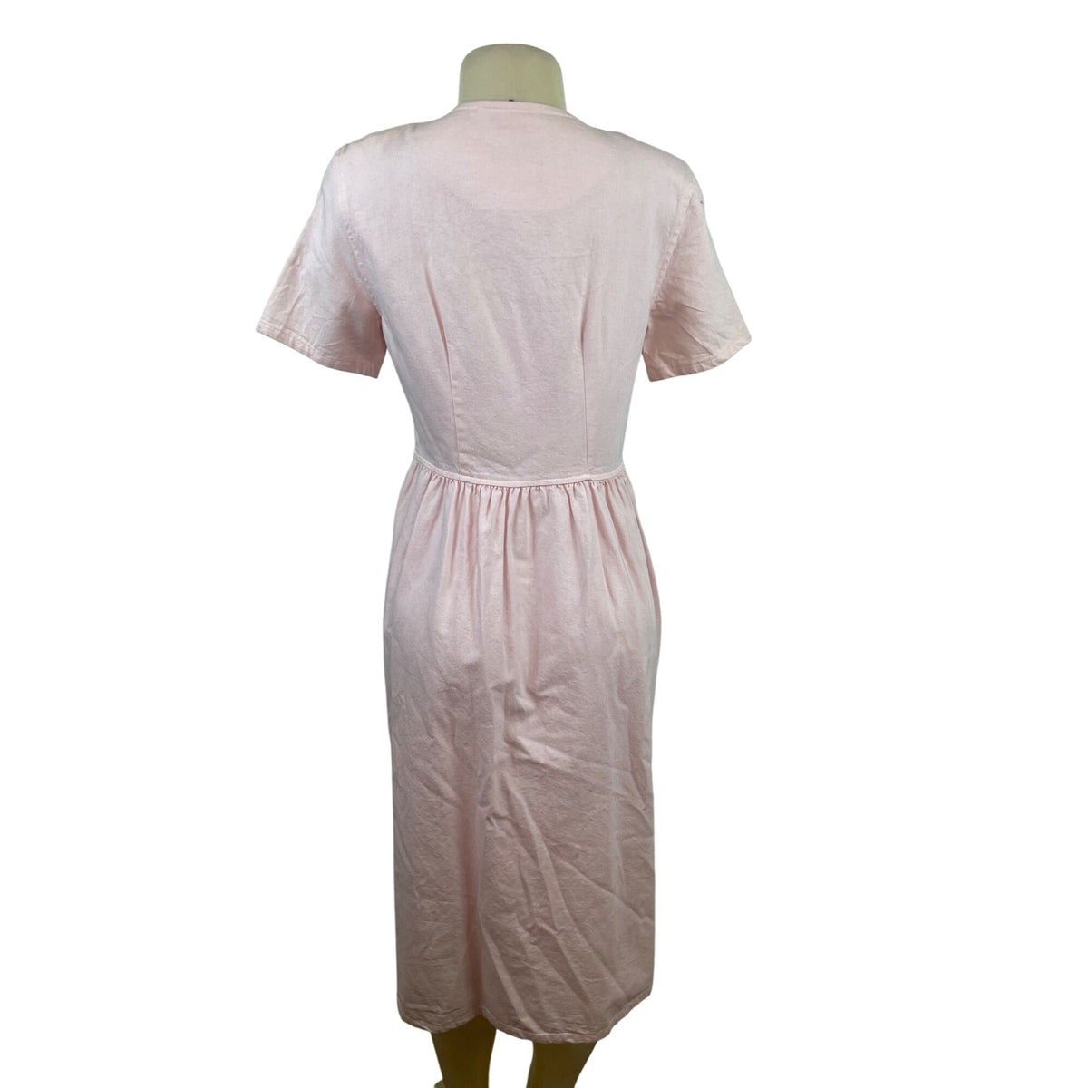 Vintage Talbots Pink Button-Down Short Sleeve Midi Dress With Pockets Sz 4P