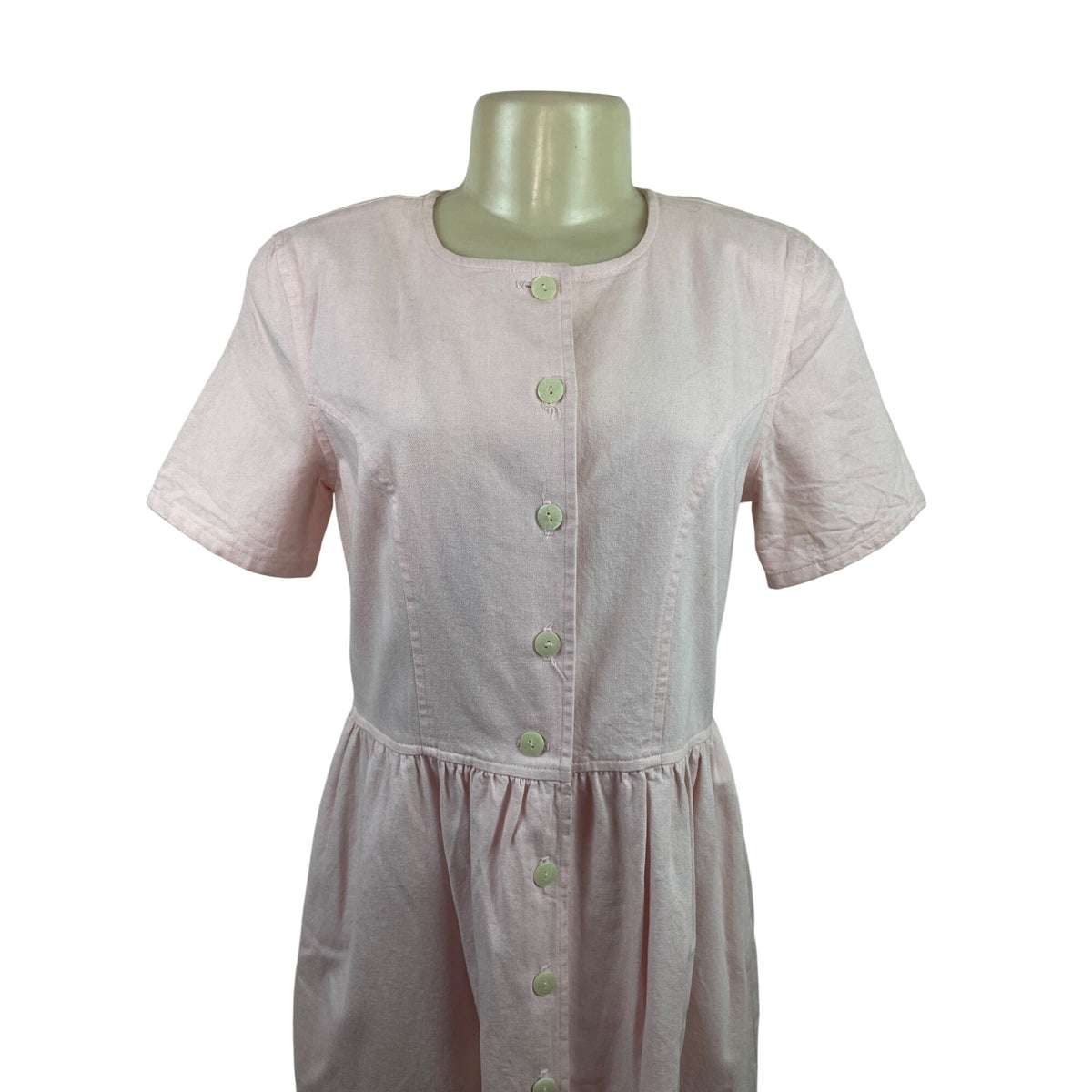 Vintage Talbots Pink Button-Down Short Sleeve Midi Dress With Pockets Sz 4P