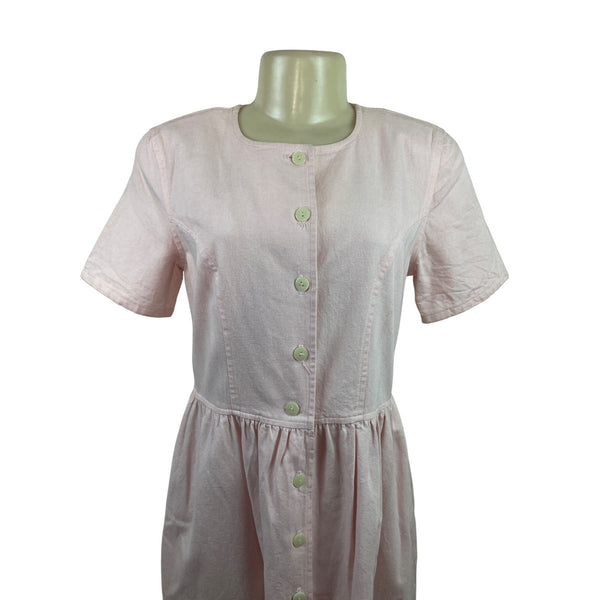 Vintage Talbots Pink Button-Down Short Sleeve Midi Dress With Pockets Sz 4P