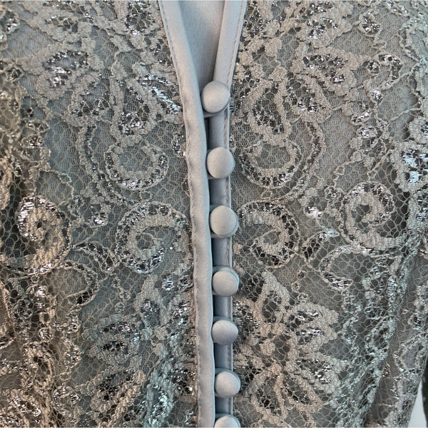 JS Collections Womens Silver Lace Jacket & Tiered Satin Skirt Formal Set Sz 2