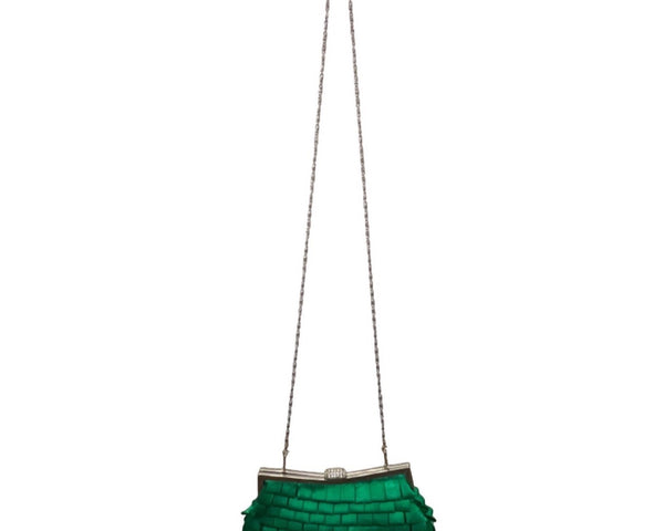 Lulu Townsend Women's Green Folded Ribbon Rhinestone Clasp Evening Clutch Sz M