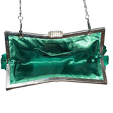 Lulu Townsend Women's Green Folded Ribbon Rhinestone Clasp Evening Clutch Sz M