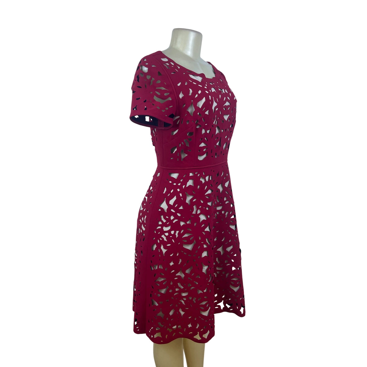 Moulinette Soeurs Womens Red Floral Cutout Short Sleeve Knee-Length Dress Size 6