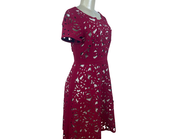 Moulinette Soeurs Womens Red Floral Cutout Short Sleeve Knee-Length Dress Size 6