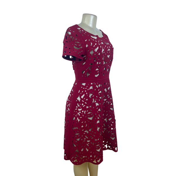Moulinette Soeurs Womens Red Floral Cutout Short Sleeve Knee-Length Dress Size 6
