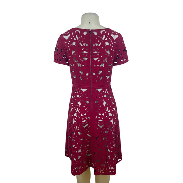 Moulinette Soeurs Womens Red Floral Cutout Short Sleeve Knee-Length Dress Size 6