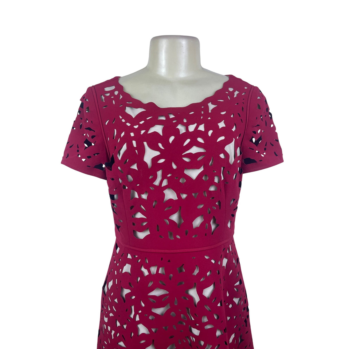 Moulinette Soeurs Womens Red Floral Cutout Short Sleeve Knee-Length Dress Size 6