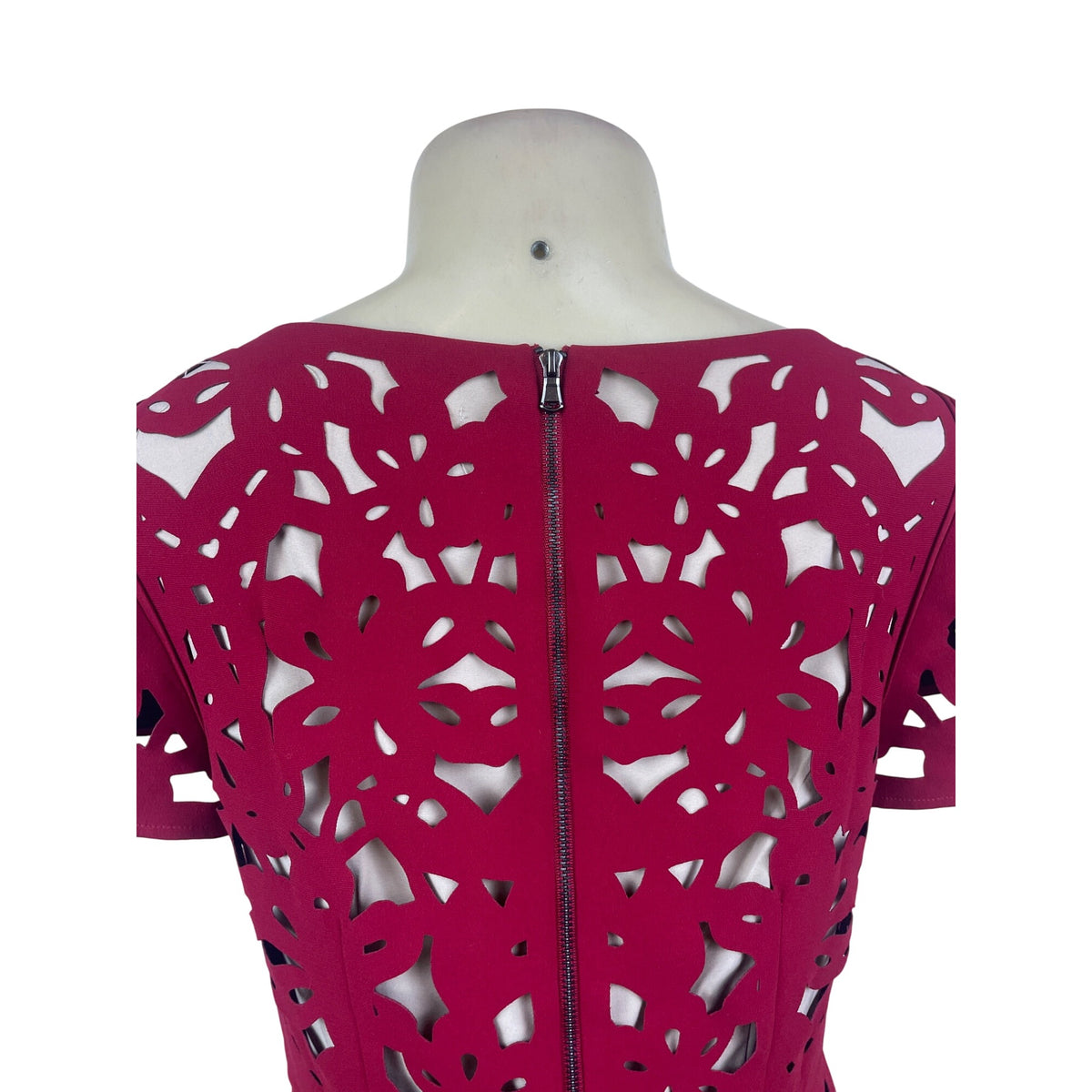 Moulinette Soeurs Womens Red Floral Cutout Short Sleeve Knee-Length Dress Size 6