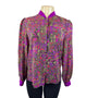 Vintage Abstract Print Button-Up Blouse With Purple Accents Womens