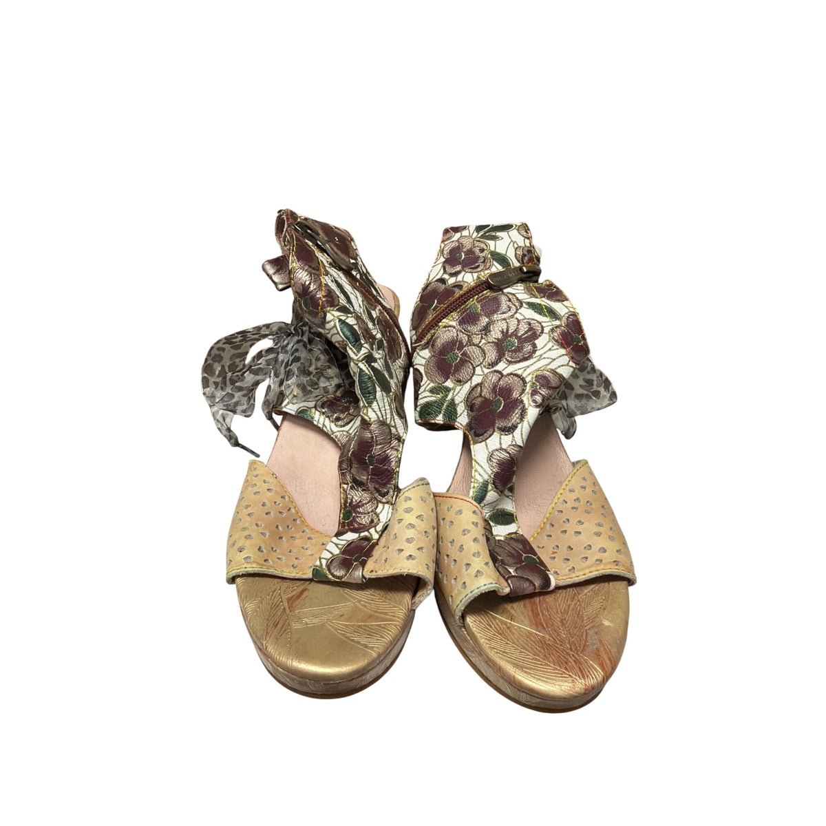Laura Vita Womens Multicolor Leather Heels Floral Pattern Size 42 Stylish Sandals