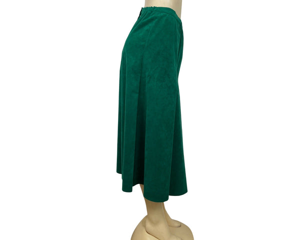 Unbranded Green Velvet A-Line Midi Skirt Side Zipper Sz XS/S