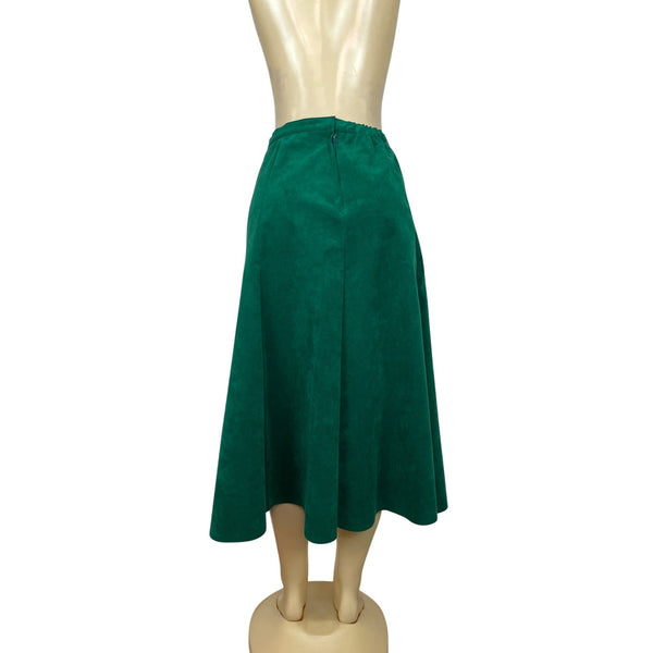 Unbranded Green Velvet A-Line Midi Skirt Side Zipper Sz XS/S