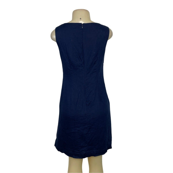 Carole Little Navy Sleeveless Linen Dress With White Lace Front Panel Size 4
