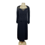 Jade By Jasmine Black Beaded Long 2Pcs Set Evening Dress With Sheer Jacket Sz 16