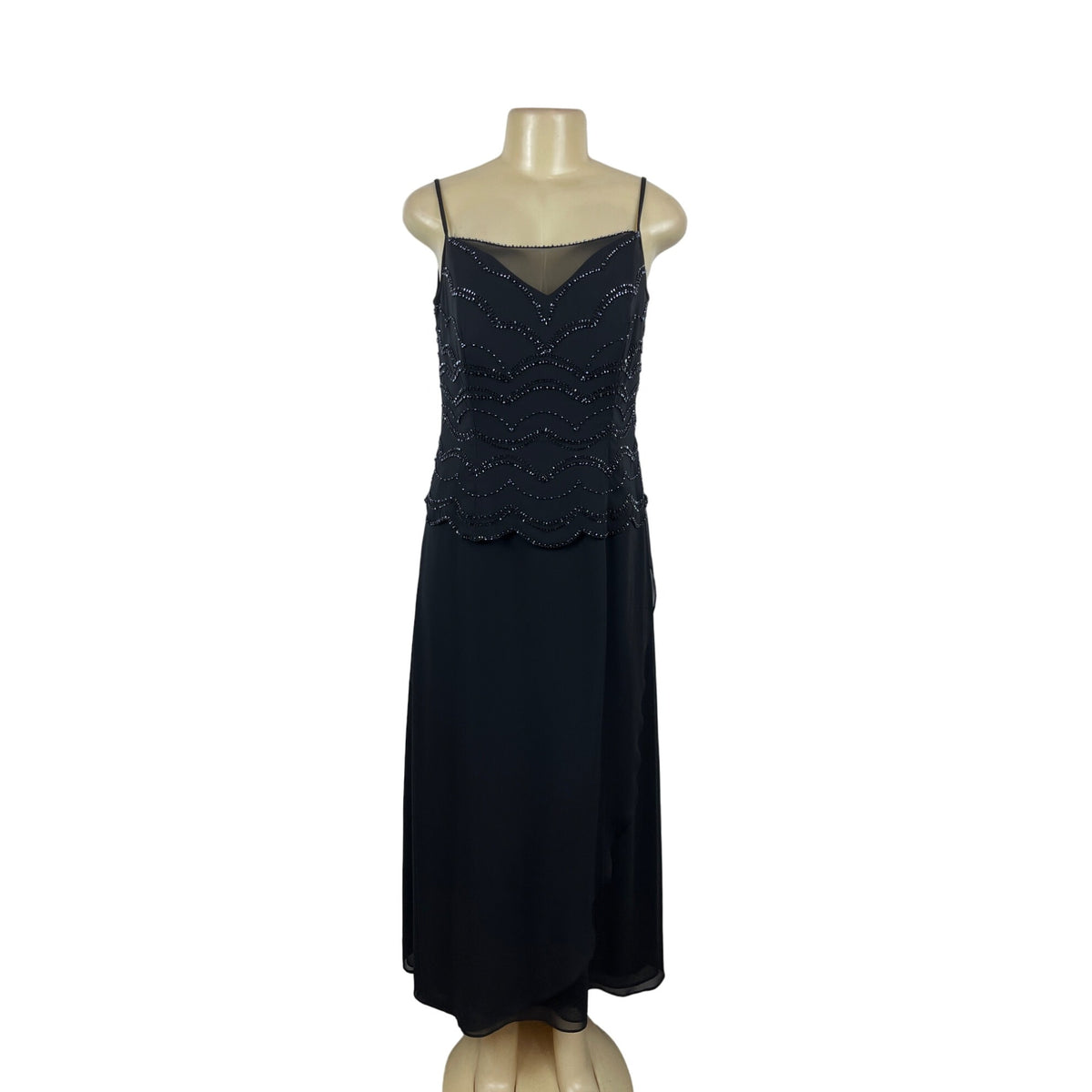 Jade By Jasmine Black Beaded Long 2Pcs Set Evening Dress With Sheer Jacket Sz 16