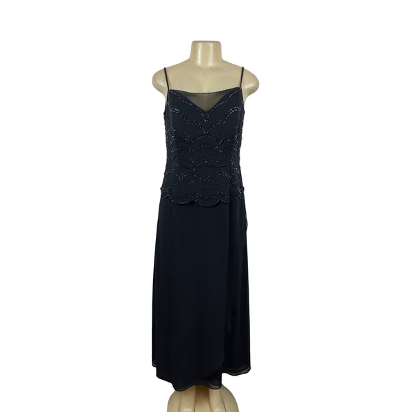 Jade By Jasmine Black Beaded Long 2Pcs Set Evening Dress With Sheer Jacket Sz 16