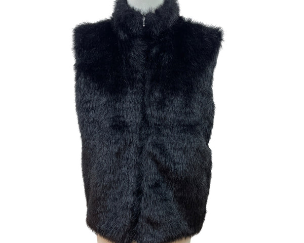 KIKIT Studio Womens Black Faux Fur Vest Full Zip Size L