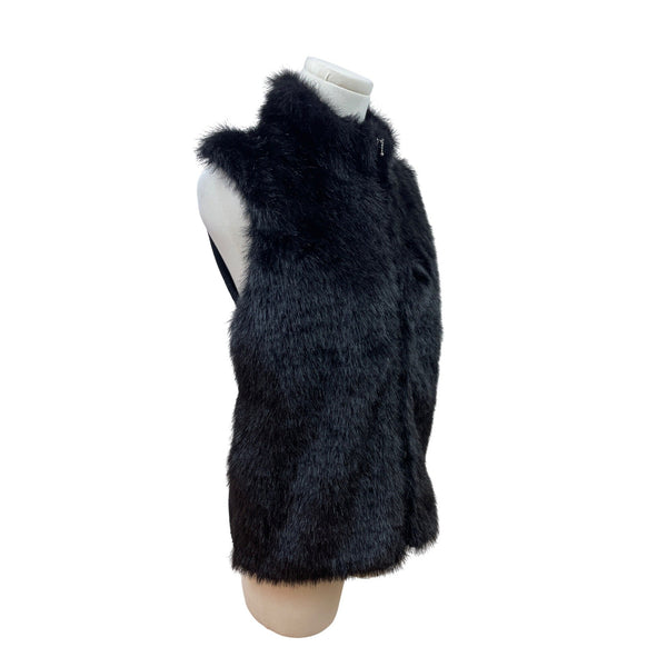 KIKIT Studio Womens Black Faux Fur Vest Full Zip Size L
