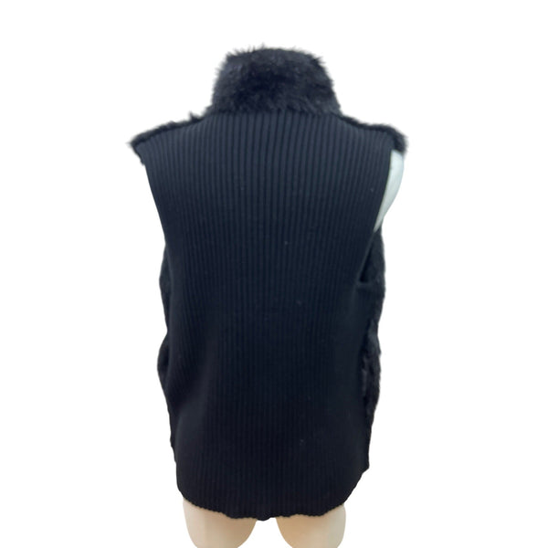 KIKIT Studio Womens Black Faux Fur Vest Full Zip Size L