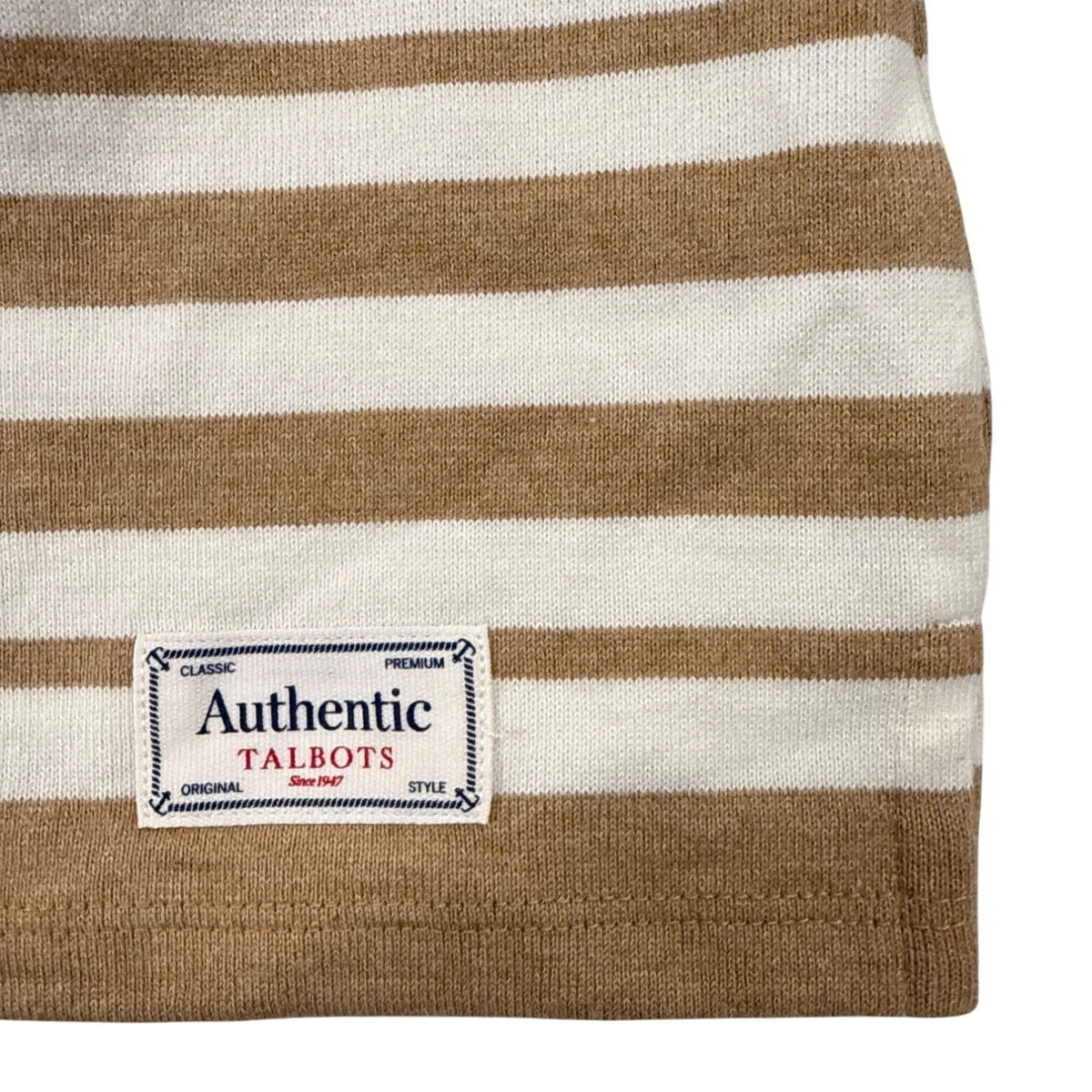 Talbots Women's Petite Long Sleeve Striped Cotton Boatneck Top Navy & Tan PL New