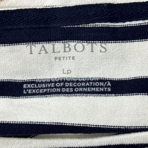 Talbots Women's Petite Long Sleeve Striped Cotton Boatneck Top Navy & Tan PL New