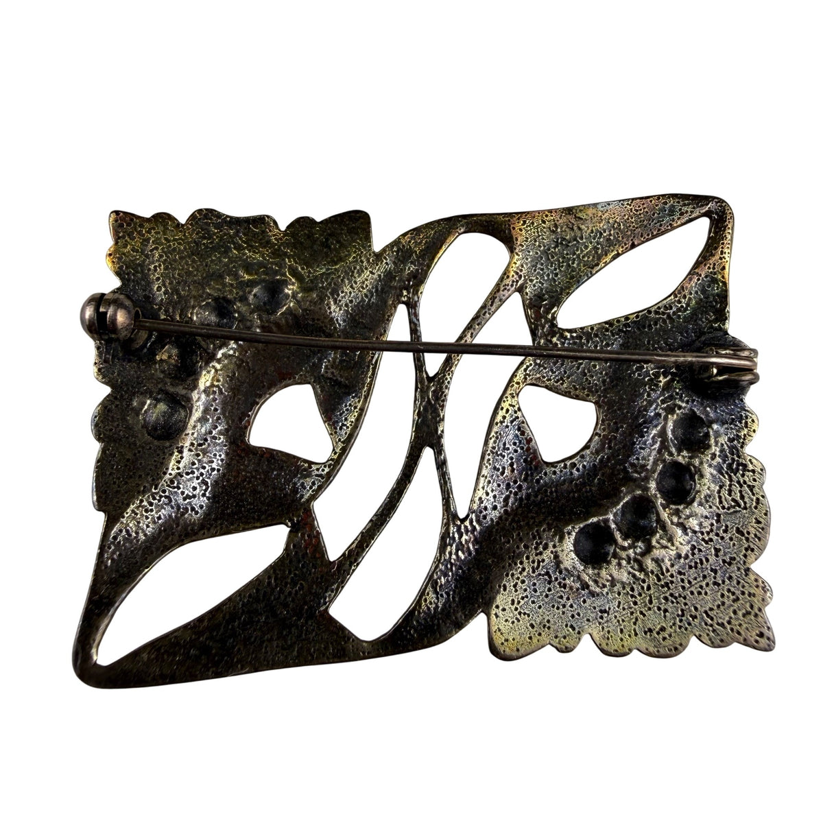 Antique Floral Brass Pin Brooch For Women With Art Nouveau Style & Nature Motif