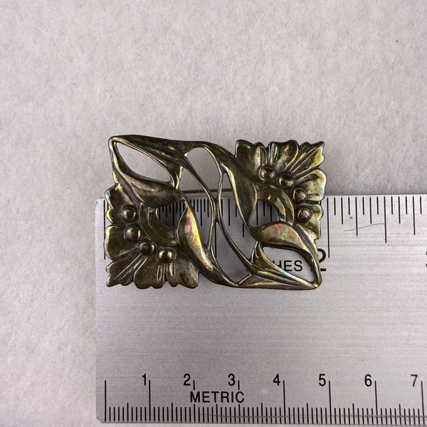 Antique Floral Brass Pin Brooch For Women With Art Nouveau Style & Nature Motif