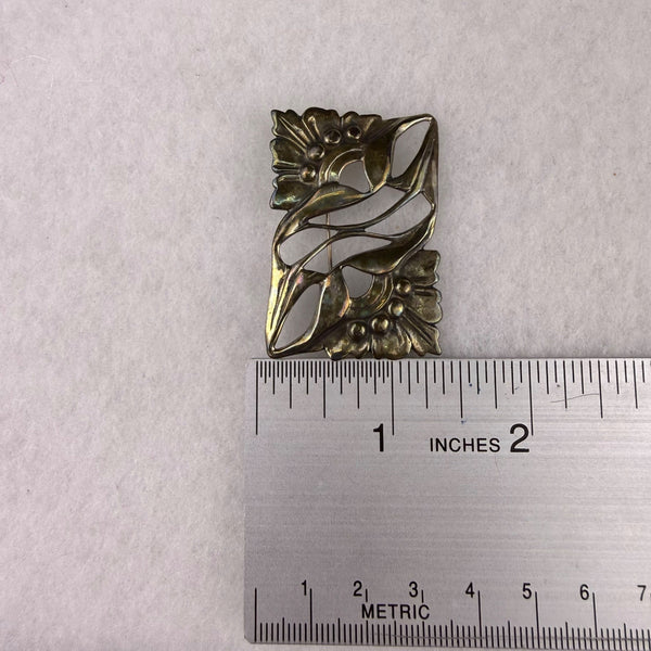 Antique Floral Brass Pin Brooch For Women With Art Nouveau Style & Nature Motif