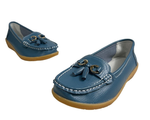 Unbranded Blue Faux Leather Comfortable Tassel Loafers Slip-On Shoes Sz 40 - New