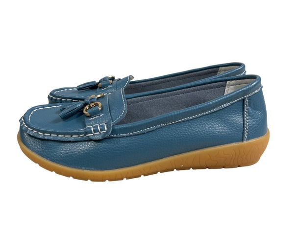 Unbranded Blue Faux Leather Comfortable Tassel Loafers Slip-On Shoes Sz 40 - New