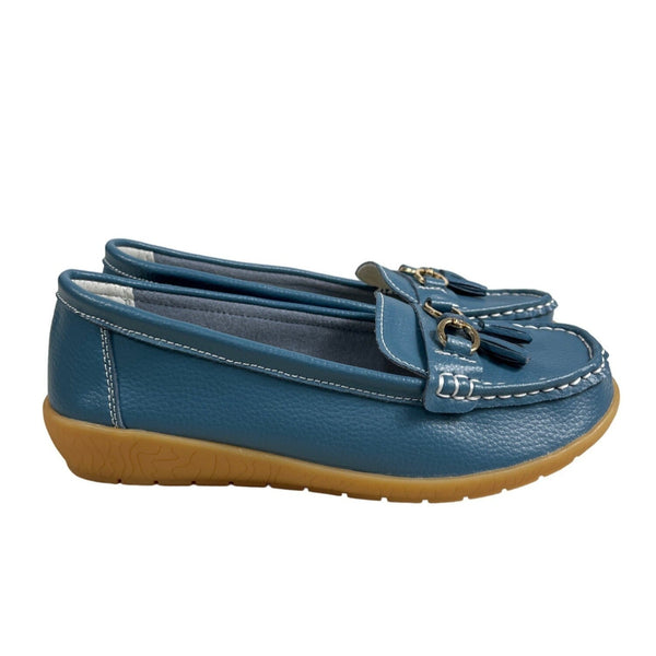 Unbranded Blue Faux Leather Comfortable Tassel Loafers Slip-On Shoes Sz 40 - New
