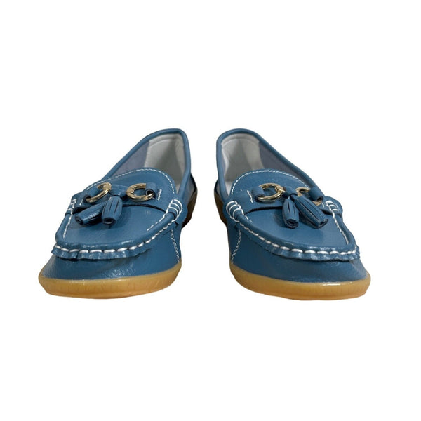 Unbranded Blue Faux Leather Comfortable Tassel Loafers Slip-On Shoes Sz 40 - New