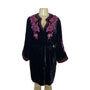 Johnny Was Black Velvet Dress With Pink & Purple Floral Embroidery Sz XXL - New