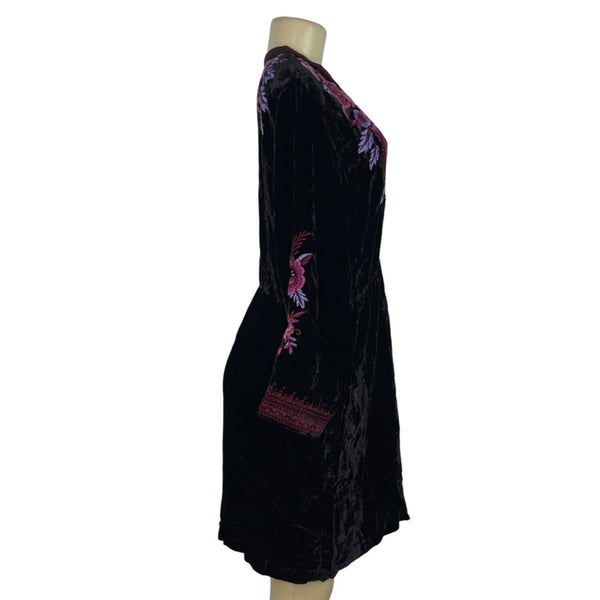 Johnny Was Black Velvet Dress With Pink & Purple Floral Embroidery Sz XXL - New