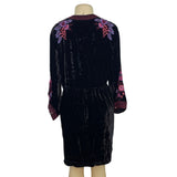 Johnny Was Black Velvet Dress With Pink & Purple Floral Embroidery Sz XXL - New