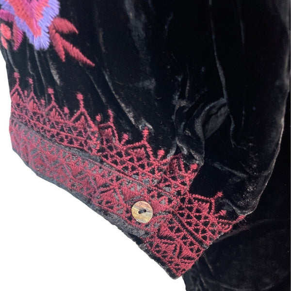 Johnny Was Black Velvet Dress With Pink & Purple Floral Embroidery Sz XXL - New