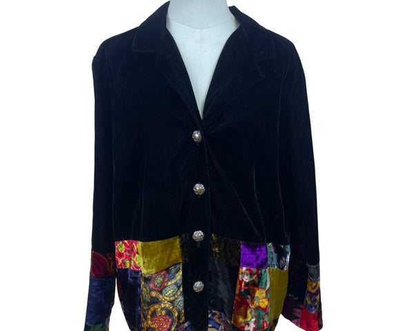Coldwater Creek Women's Black Velvet Button Up Jacket Patchwork Detailing Size P/L