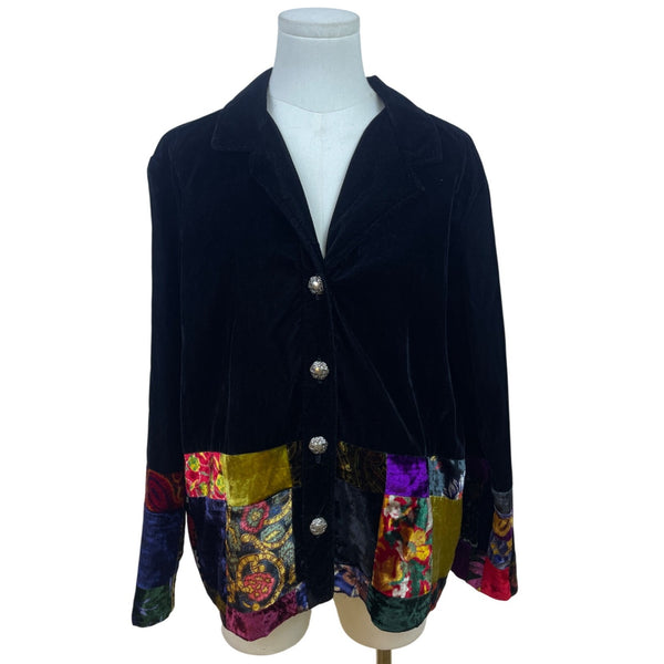Coldwater Creek Women's Black Velvet Button Up Jacket Patchwork Detailing Sz P/L