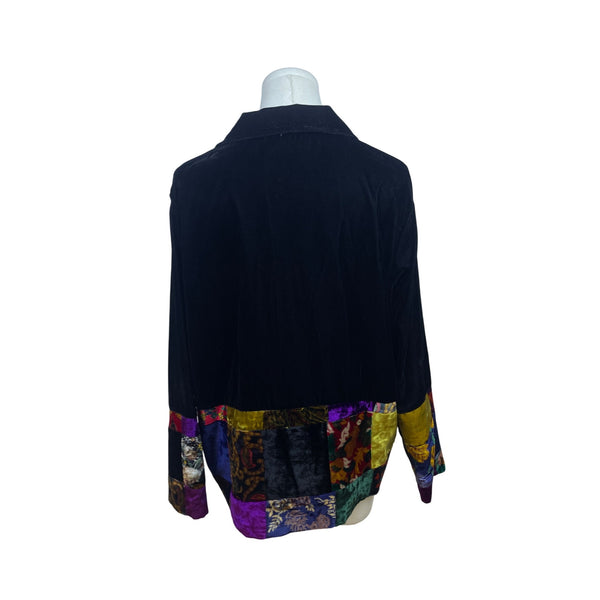 Coldwater Creek Women's Black Velvet Button Up Jacket Patchwork Detailing Sz P/L