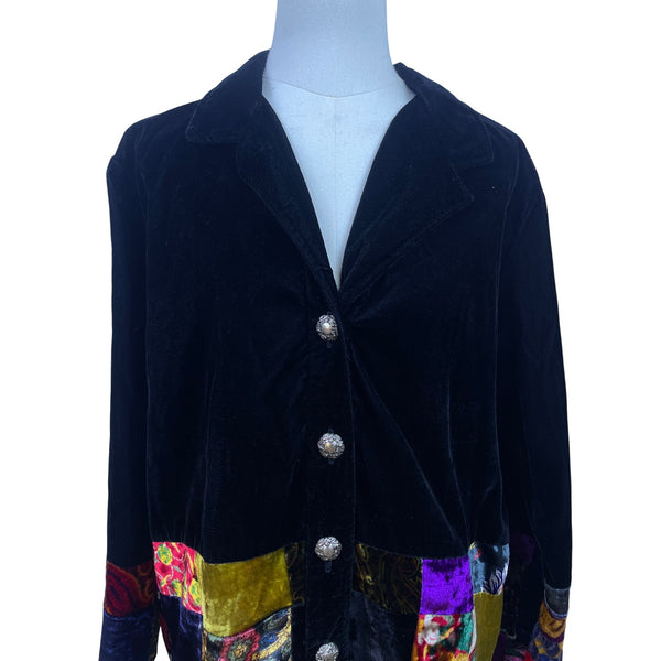 Coldwater Creek Women's Black Velvet Button Up Jacket Patchwork Detailing Sz P/L